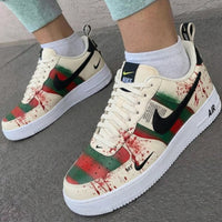 Custom AF 1s Shoes Blood Splatter Pattern Green and Red