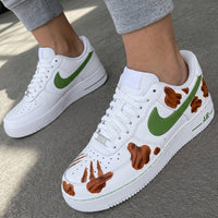 Custom AF 1s Shoes Brown Paw Prints Green