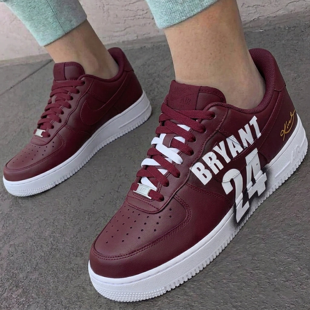 Custom AF 1s Shoes Bryant 24 Burgundy White