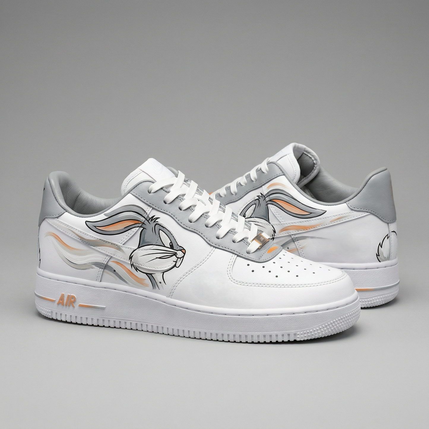 Custom AF 1s Shoes Bugs Bunny Pattern Gray Orange