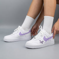 Custom AF 1s Shoes Butterflies Drip Purple White
