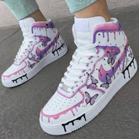 Custom AF 1s Shoes Butterfly Drip Design Baby Pink Purple