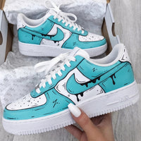 Custom AF 1s Shoes Cartoon Drip Pattern Green Blue Black