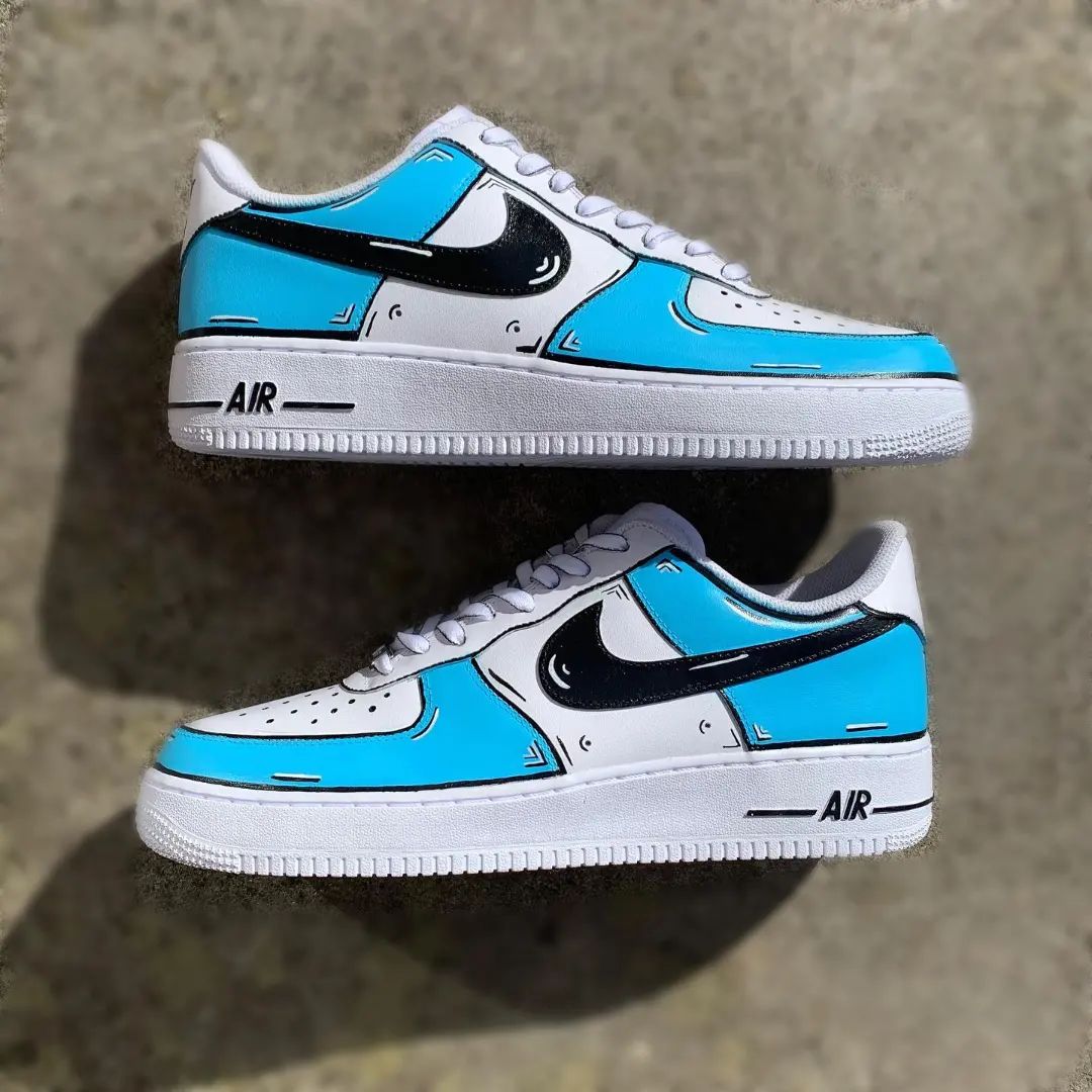 Custom AF 1s Shoes Cartoon Pattern Blue Black