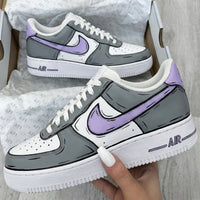 Custom AF 1s Shoes Cartoon Style Gray Purple