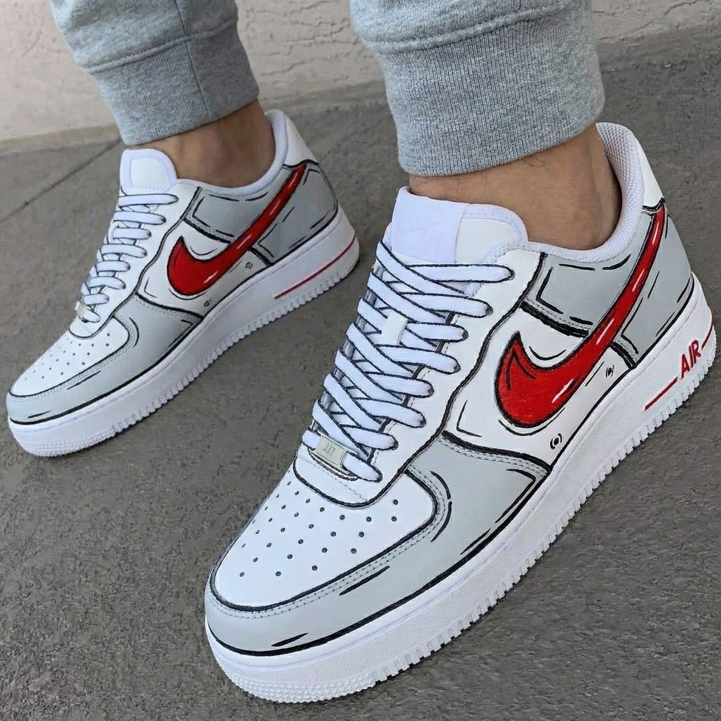 Custom AF 1s Shoes Cartoon Style Gray Red