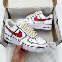 Custom AF 1s Shoes Cartoon Style Red Color