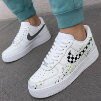 Custom AF 1s Shoes Checkerboard Swoosh Green Black Splatter