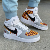 Custom AF 1s Shoes Checkered Pattern Gray Maroon