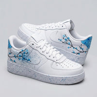 Custom AF 1s Shoes Cherry Blossom Branches Splatter Baby Blue