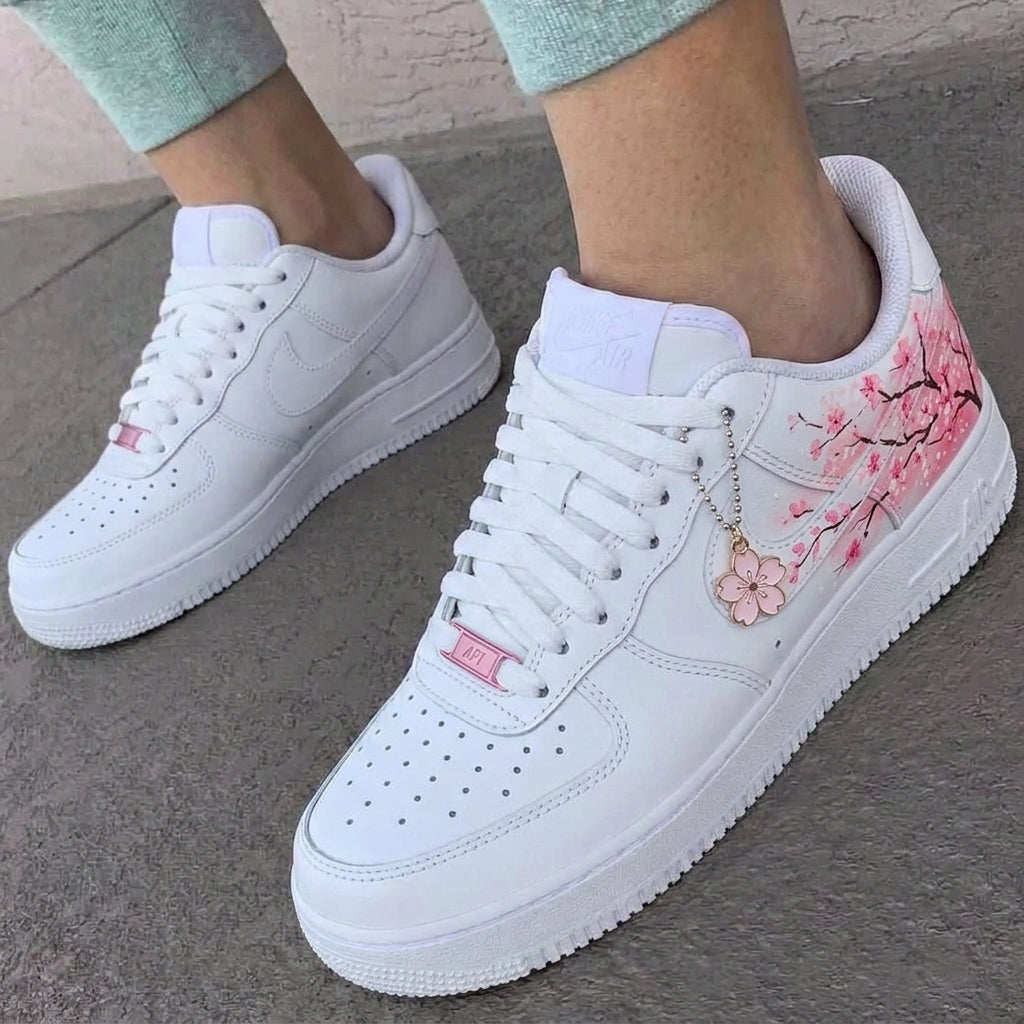 Custom AF 1s Shoes Cherry Blossom White Baby Pink