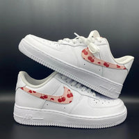 Custom AF 1s Shoes Cherry Pattern Baby Pink and Red