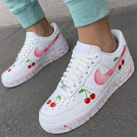 Custom AF 1s Shoes Cherry Pattern Baby Pink Red