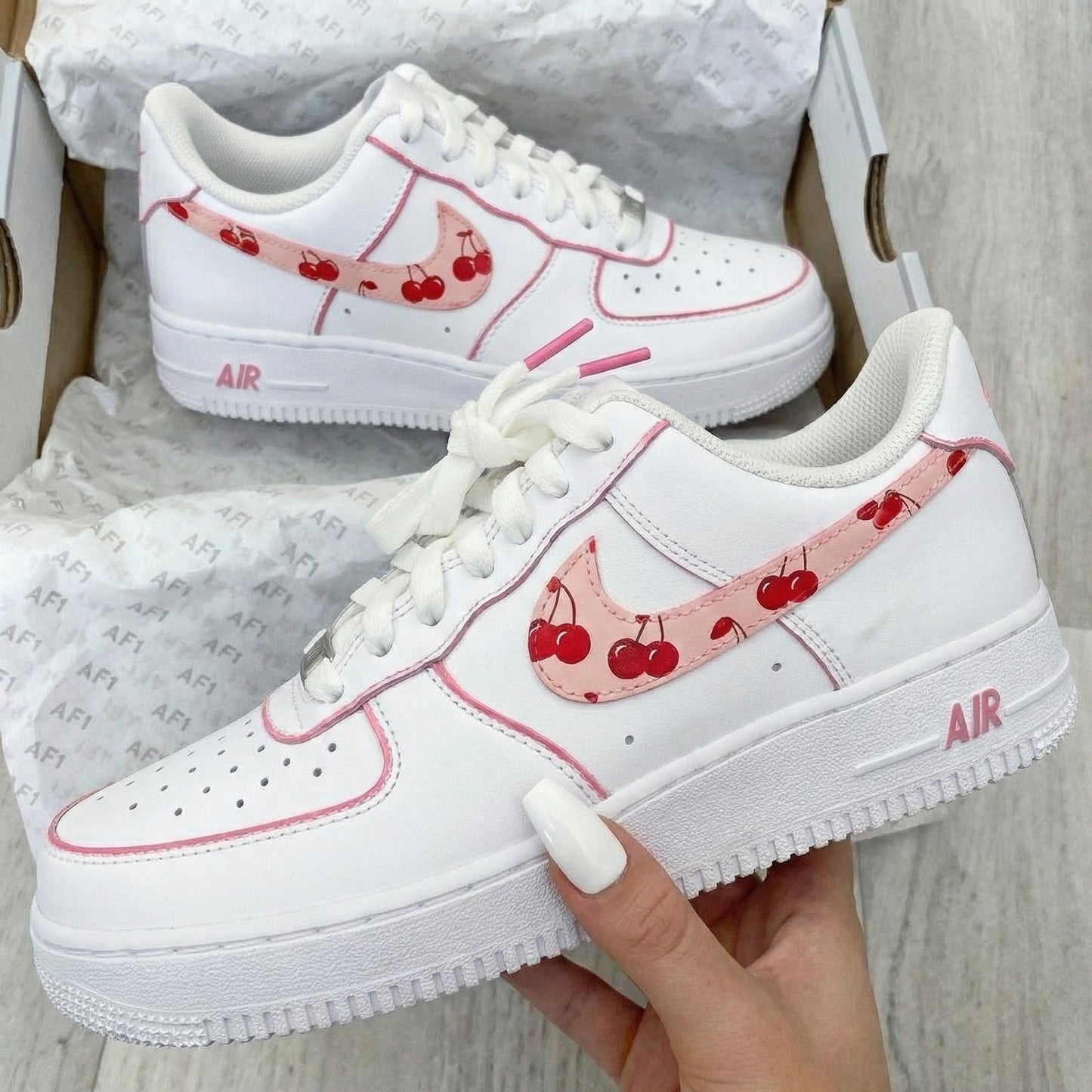 Custom AF 1s Shoes Cherry Pattern Pink Red