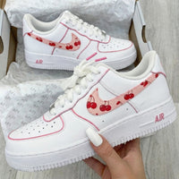 Custom AF 1s Shoes Cherry Pattern Pink Red