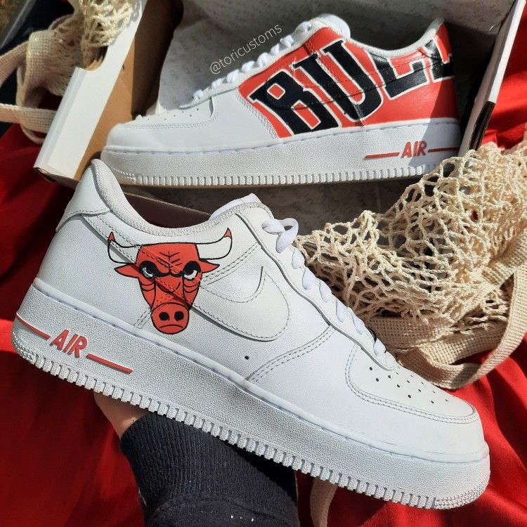 Custom AF 1s Shoes Chicago Bulls Red Black Logo Pattern