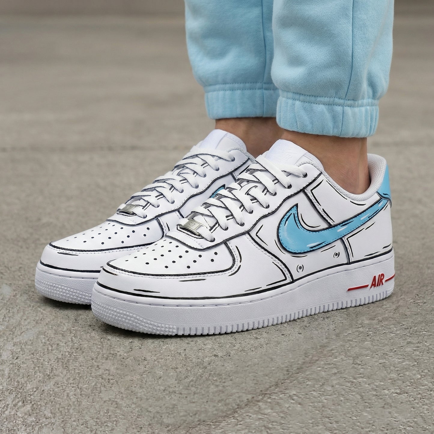 Custom AF 1s Shoes Comic Style Baby Blue Red