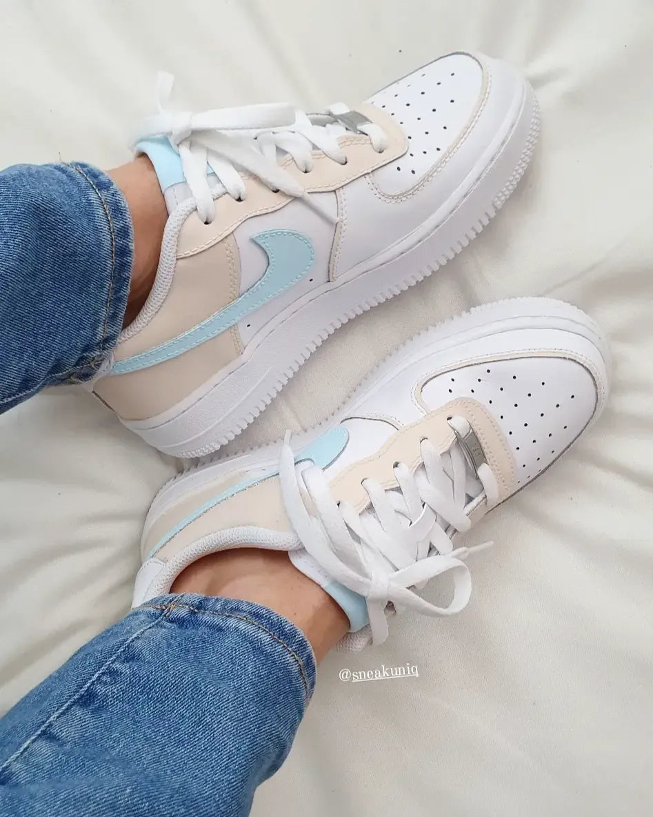 Custom AF 1s Shoes Creamy Baby Blue Beige