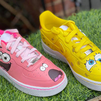 Custom AF 1s Shoes Cute SpongeBob Theme Baby Pink and Yellow