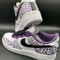 Custom AF 1s Shoes Deep Purple Base with Black Cracked Design