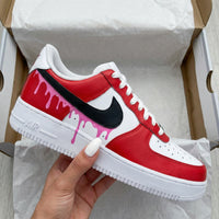 Custom AF 1s Shoes Drip Design Red Pink