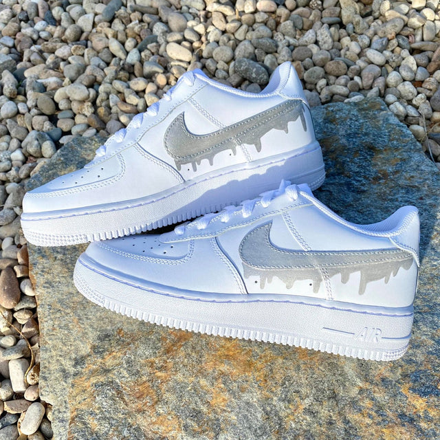 Custom AF 1s Shoes Dripping Pattern Gray