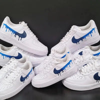 Custom AF 1s Shoes Dripping Texture in Blue