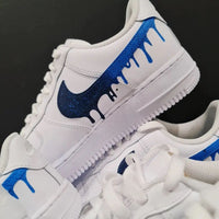 Custom AF 1s Shoes Dripping Texture in Blue