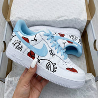Custom AF 1s Shoes Eyes Lips Graffiti Baby Blue Red