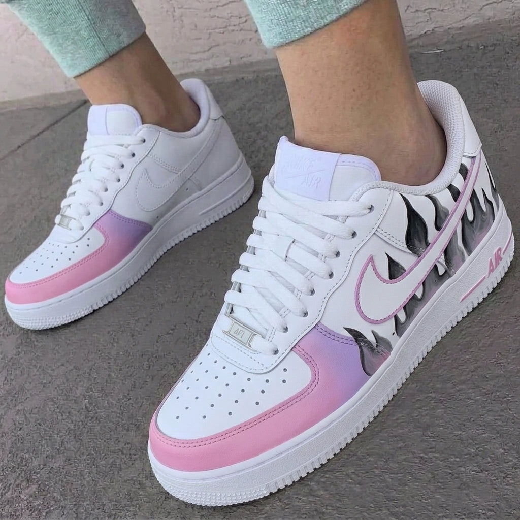 Custom AF 1s Shoes Flame Baby Pink Purple