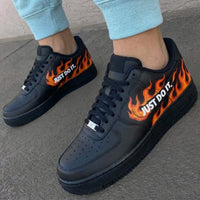 Custom AF 1s Shoes Flame Pattern Black Orange