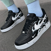 Custom AF 1s Shoes Flame Pattern Black White