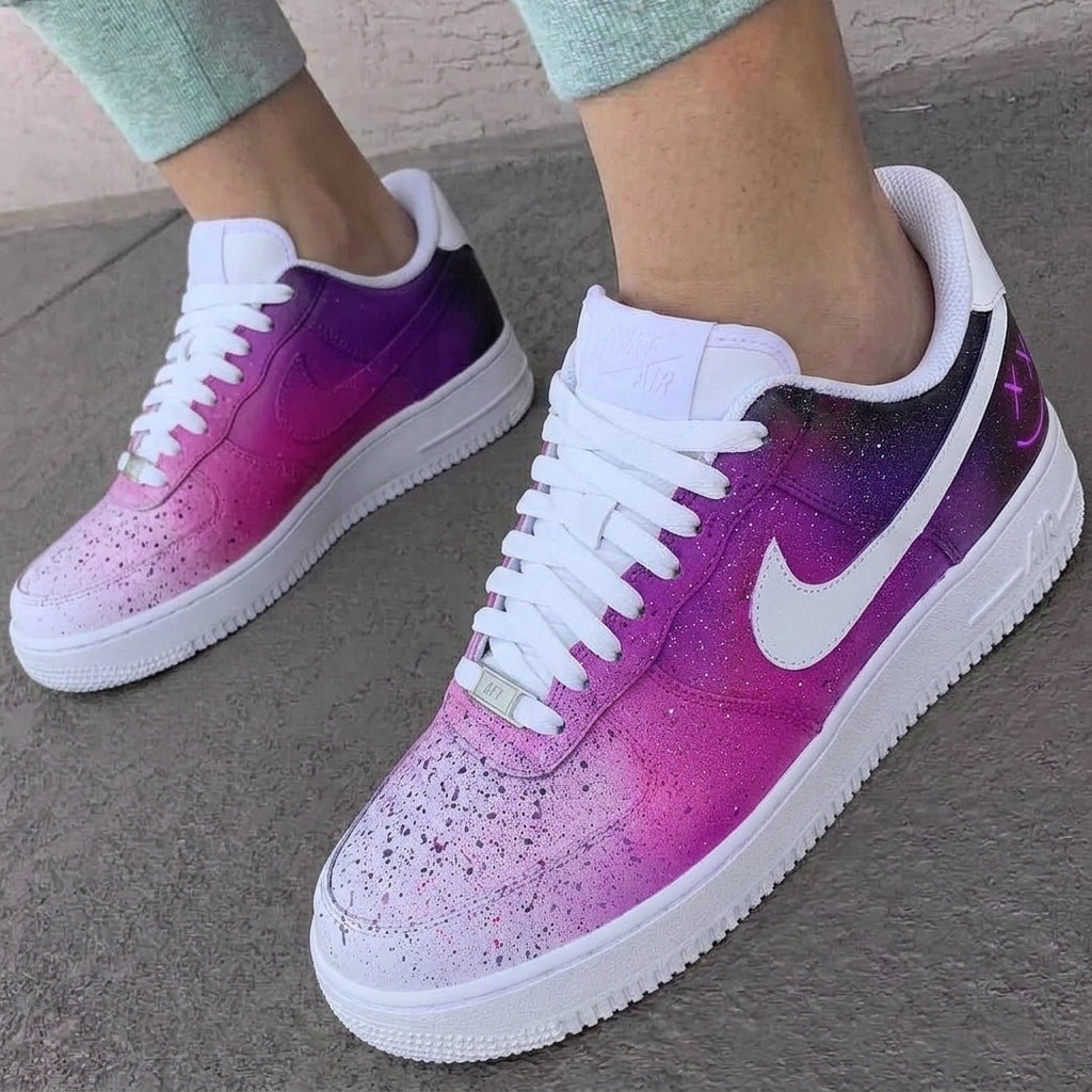 Custom AF 1s Shoes Galaxy Smiley Baby Pink Purple