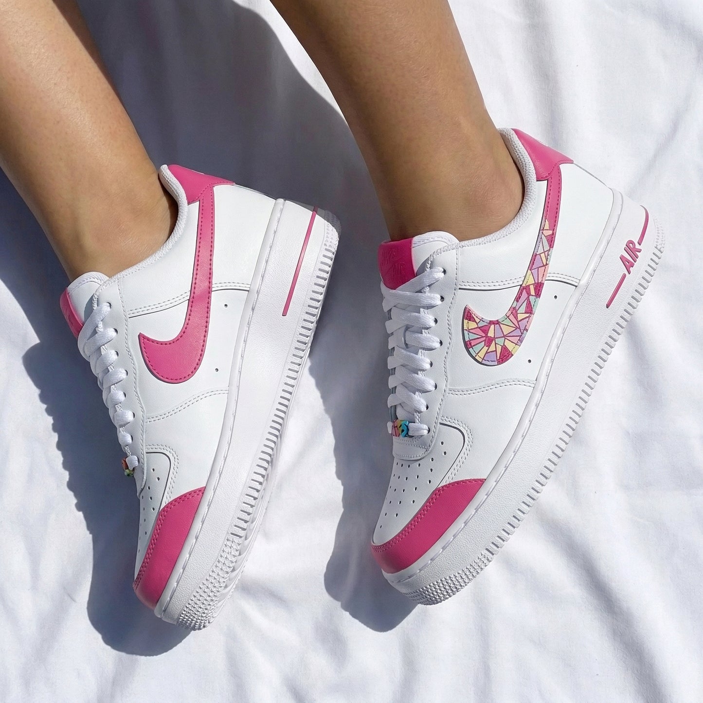 Custom AF 1s Shoes Geometric Mosaic Swoosh Pink