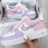 Custom AF 1s Shoes Geometric Patterns Baby Pink Purple