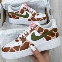 Custom AF 1s Shoes Giraffe Print Baby Pink Bows Brown Green