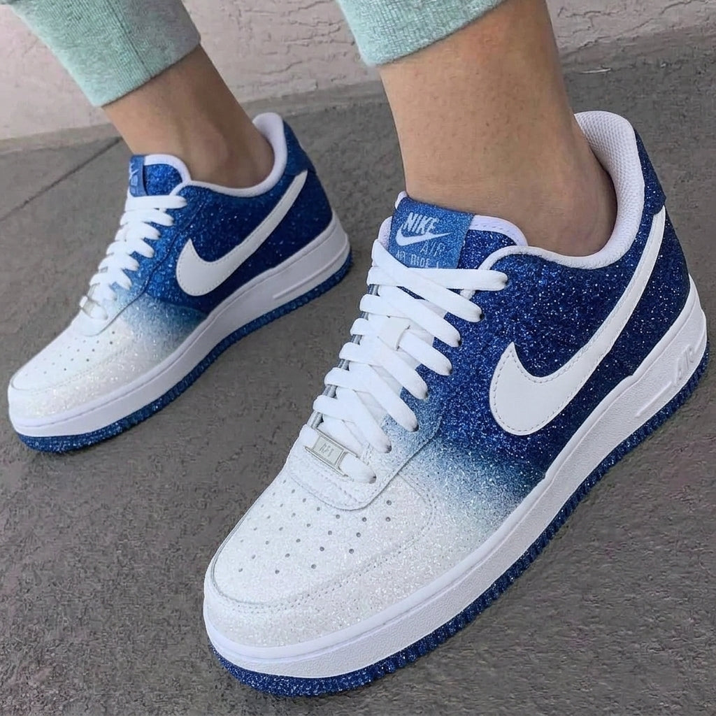 Custom AF 1s Shoes Glitter Gradient Blue