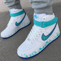Custom AF 1s Shoes Glitter Teal Blue