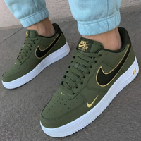 Custom AF 1s Shoes Gold Accents Olive Green White