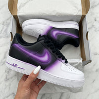 Custom AF 1s Shoes Gradient Purple Black Thick Shoelaces