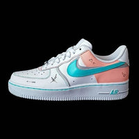 Custom AF 1s Shoes Heart Anchor Pattern Baby Pink Teal