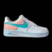 Custom AF 1s Shoes Heart Anchor Pattern Baby Pink Teal