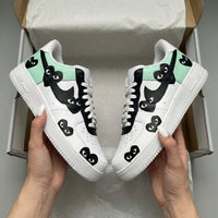 Custom AF 1s Shoes Heart - eyed Pattern Mint Black