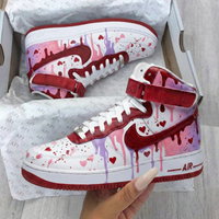 Custom AF 1s Shoes Heart Pattern Pink Maroon