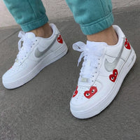 Custom AF 1s Shoes Heart Pattern Silver Red