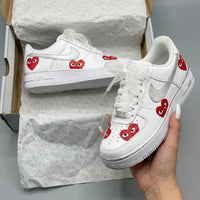 Custom AF 1s Shoes Heart Pattern Silver Red