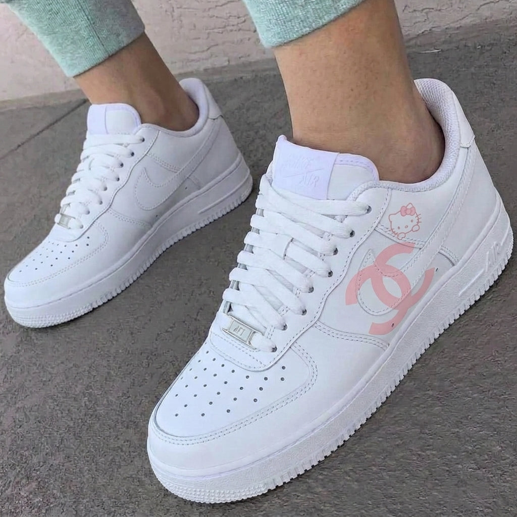 Custom AF 1s Shoes Hello Kitty CC White Baby Pink