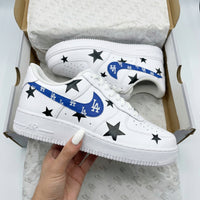Custom AF 1s Shoes LA Logo Black Stars Blue