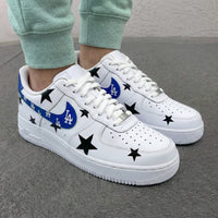 Custom AF 1s Shoes LA Logo Black Stars Blue