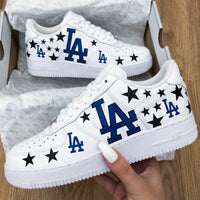 Custom AF 1s Shoes LA Logo Black Stars Blue Black